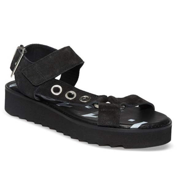 NIB AllSaints Rhianne Suede Platform Strappy Buckle Sandal, Black, EU 37 - Picture 1 of 5
